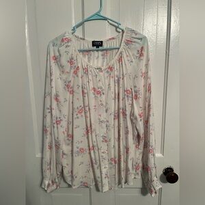 Chaps Women's Floral Blouse - Cream and Pink